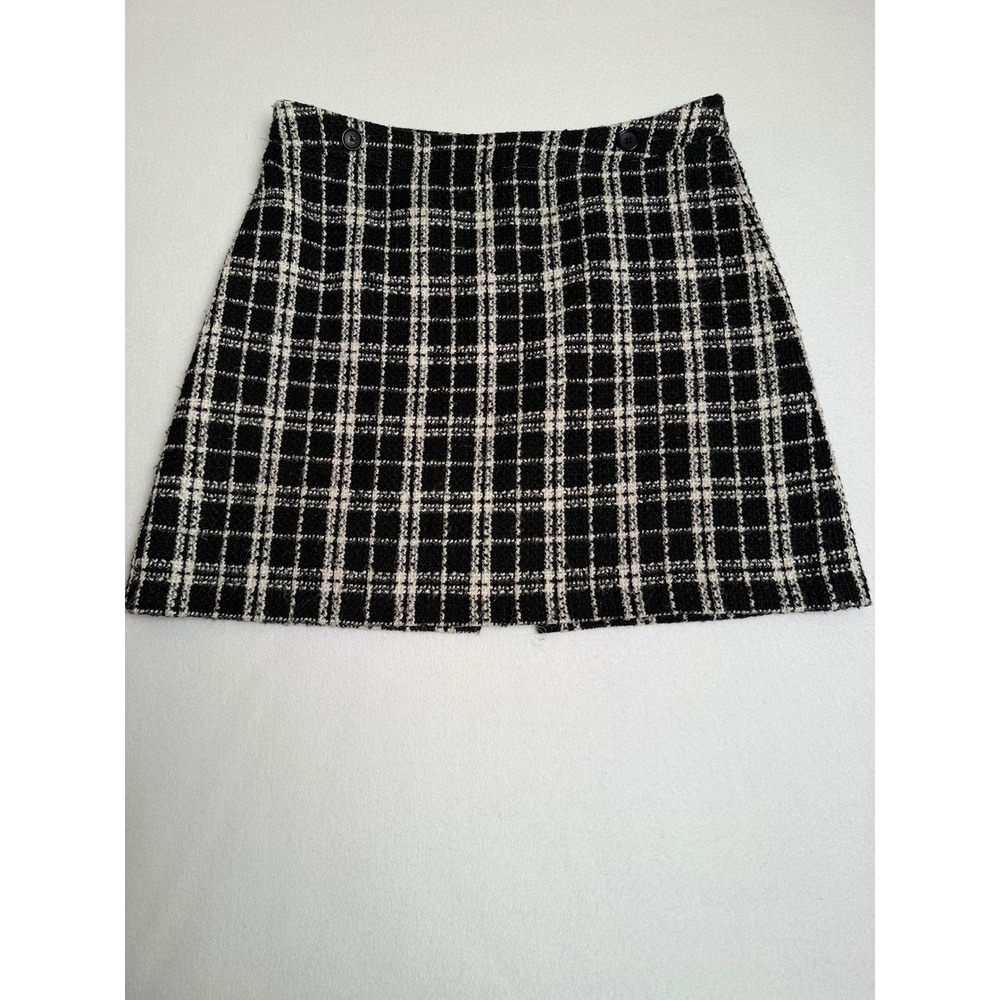 Banana Republic Black White Plaid Tweed Mini Skirt Womens 12 A-Line Textured